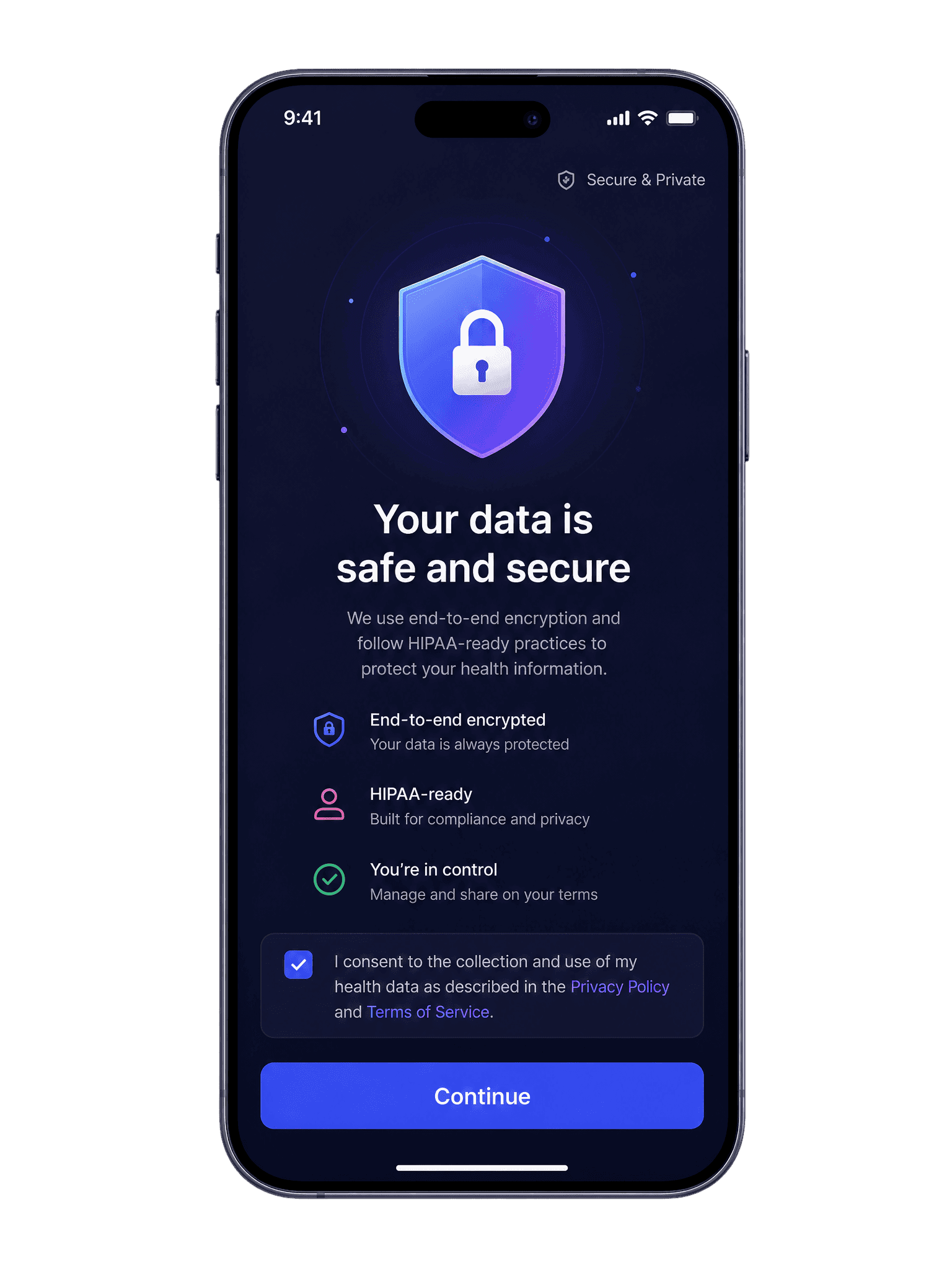 Data privacy and security app screen